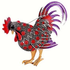 New Rooster‎ Brooch with Red Rhinestones - Gamecocks Pin - Farmhouse Glam